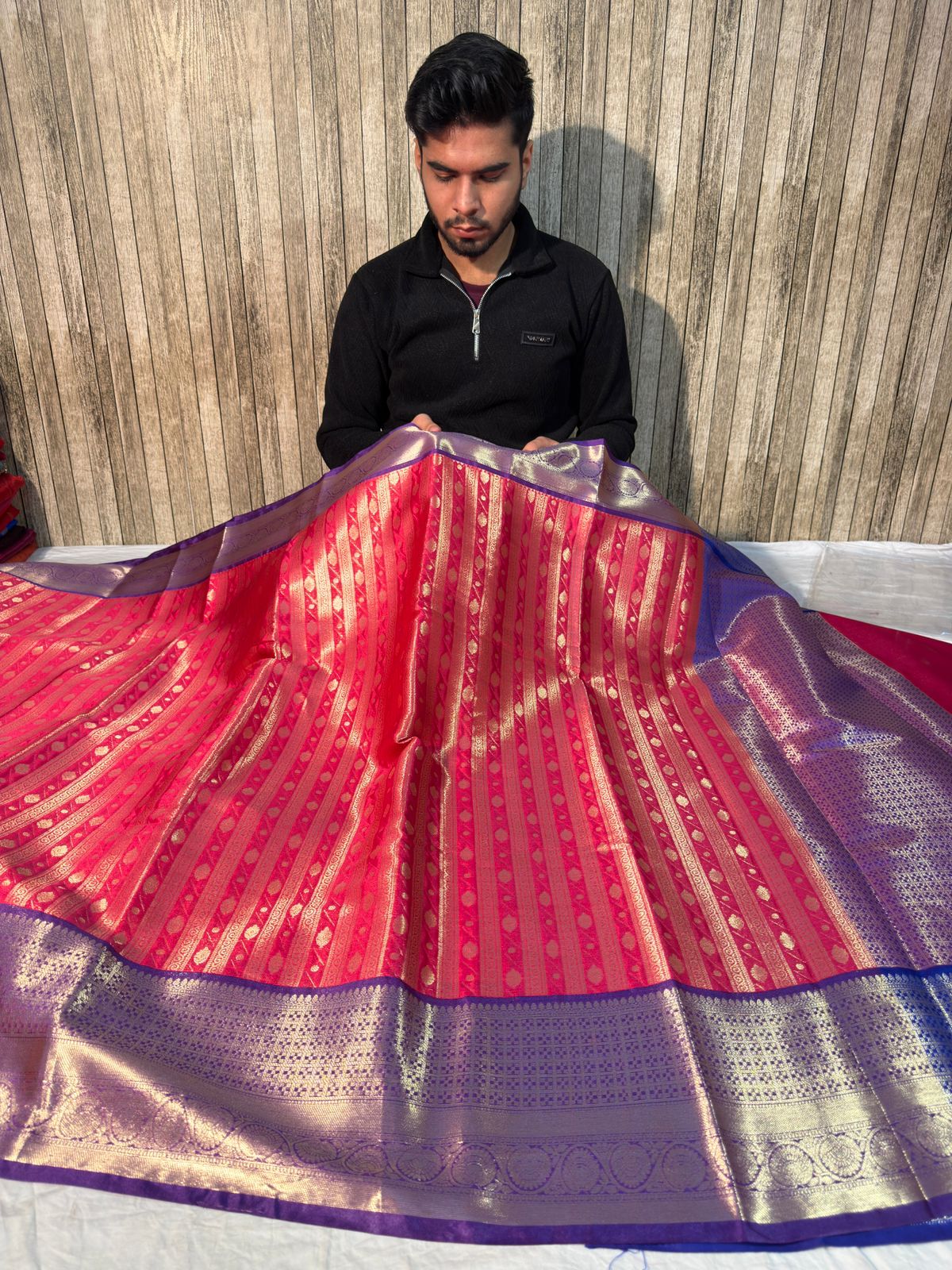 Rani Pink with Blue Kanjeevaram Tissue Silk Banarasi Saree