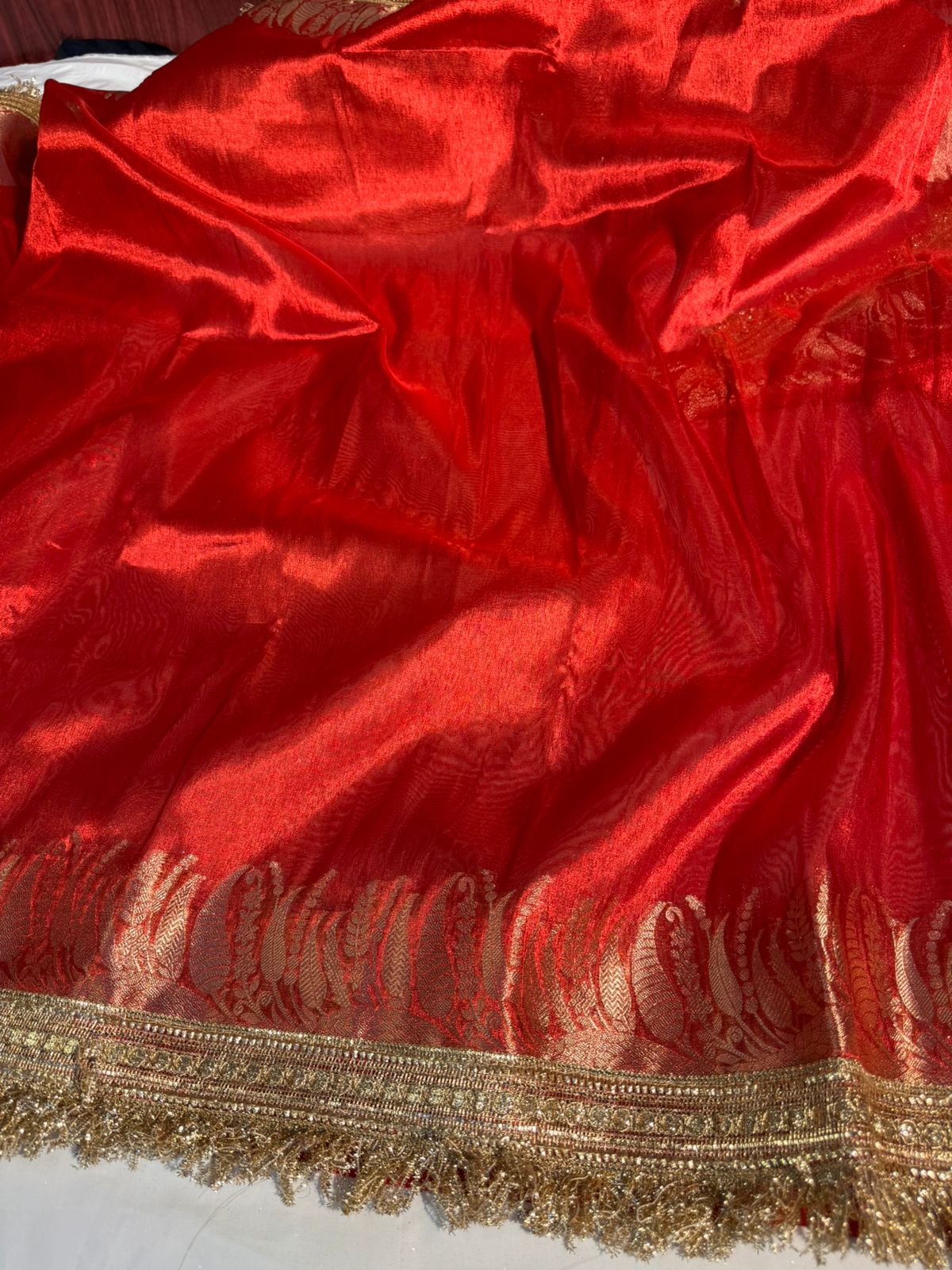 Bridal Red Maharani Tissue Silk Banarasi Saree with Premium Lace Work
