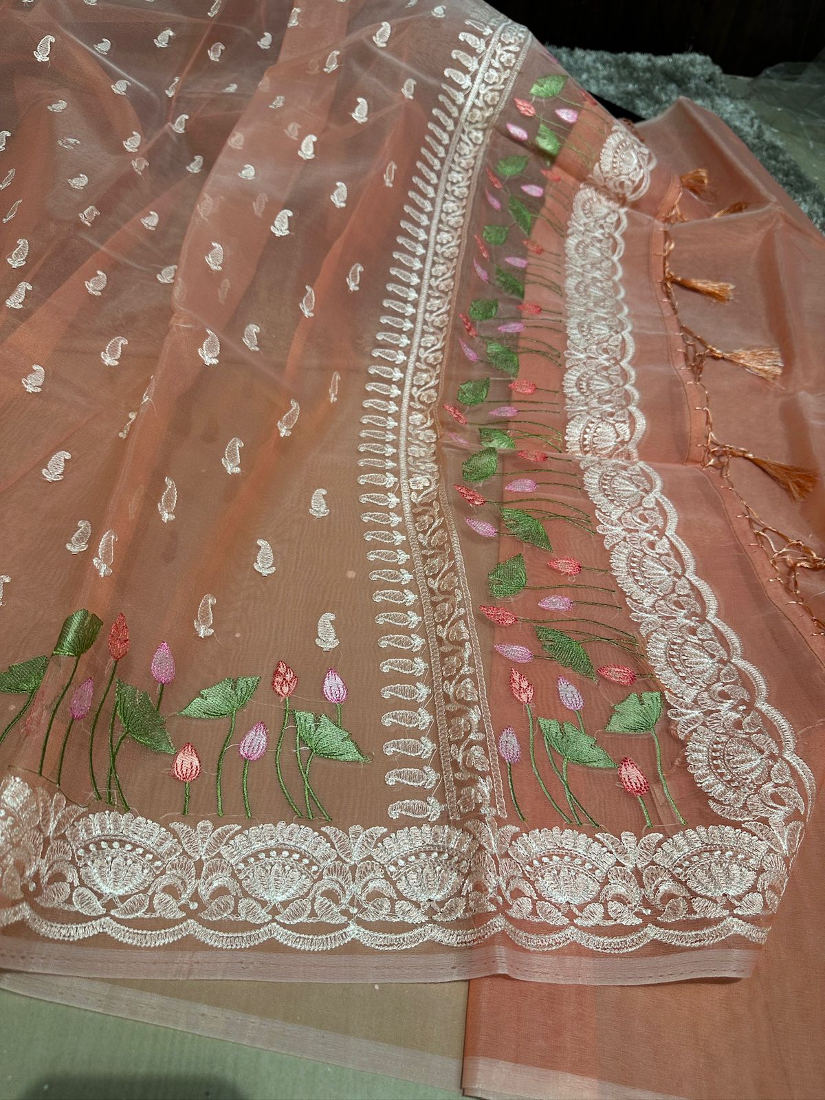Masterpiece Designer Chikankari Organza Banarasi Saree