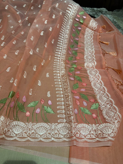 Masterpiece Designer Chikankari Organza Banarasi Saree