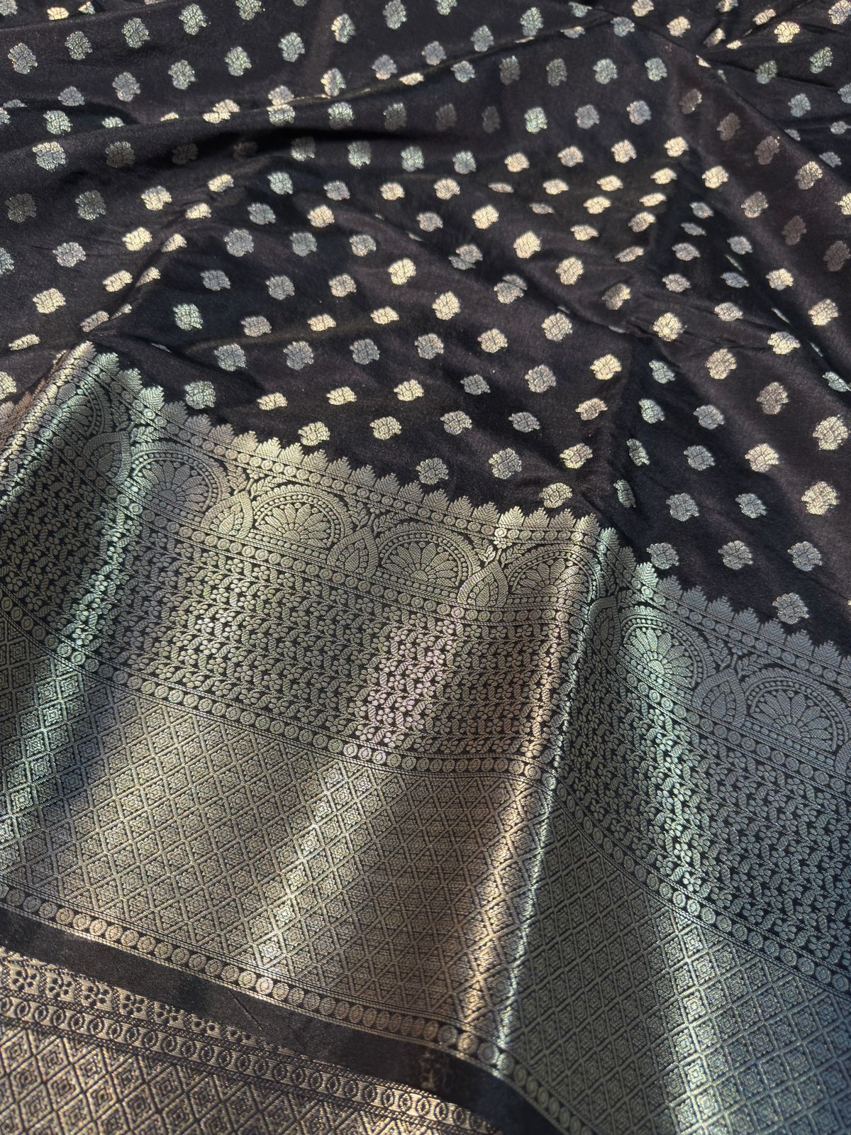 Black Premium Chiniya Silk Banarasi Saree with Traditional Zari Buti Weave