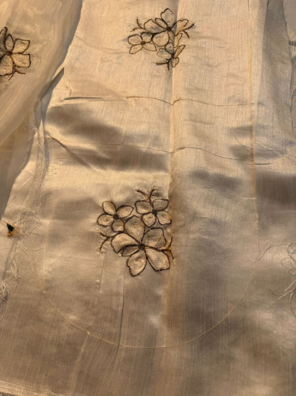 White Shimmery Tissue Designer Saree with Sequence Buta