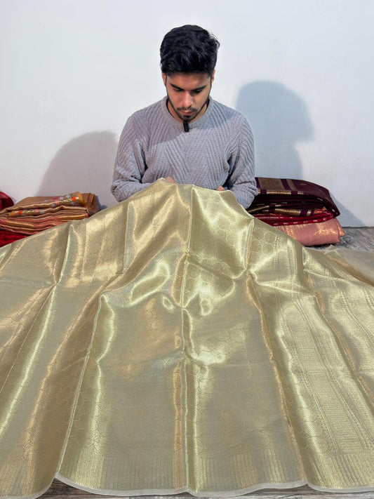 Allover Water Zari Weave Bridal Tissue Silk Banarasi Saree