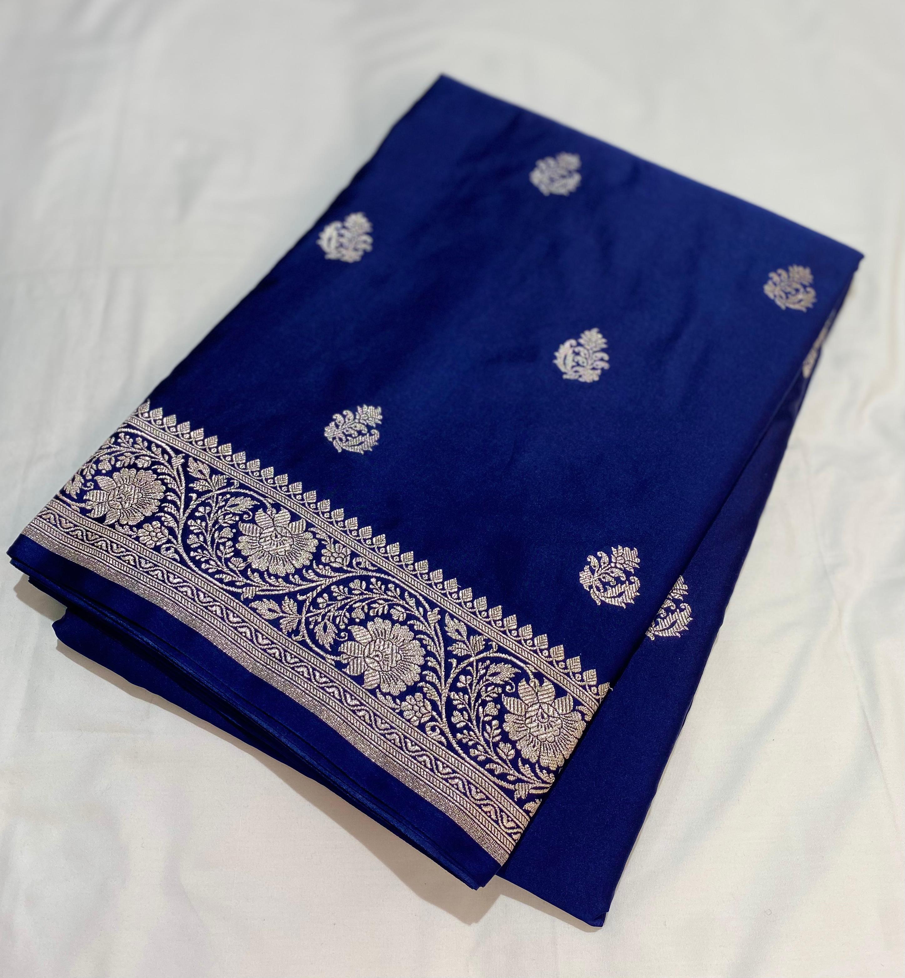 Royal Blue Premium Mashru Katan Silk Banarasi Saree