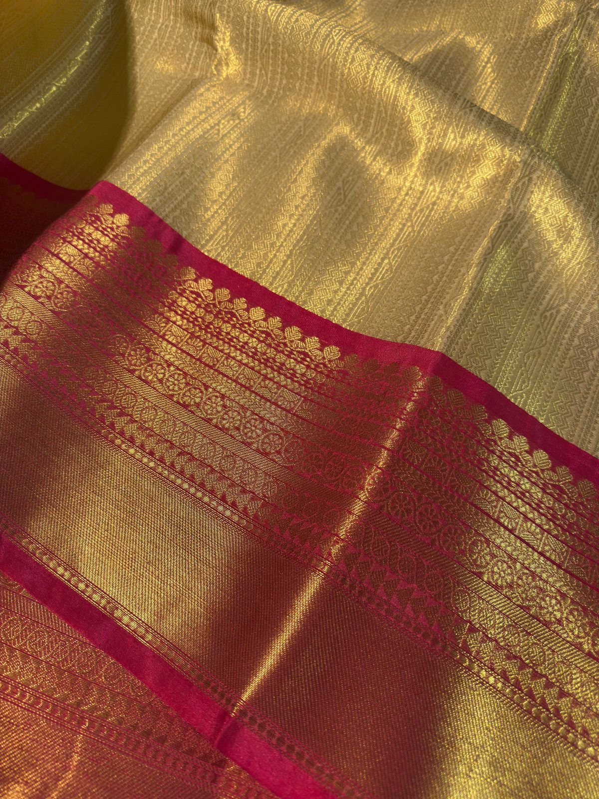 Cream with Pink Premium Kanjivaram Brocade Tissue Silk Banarasi Saree