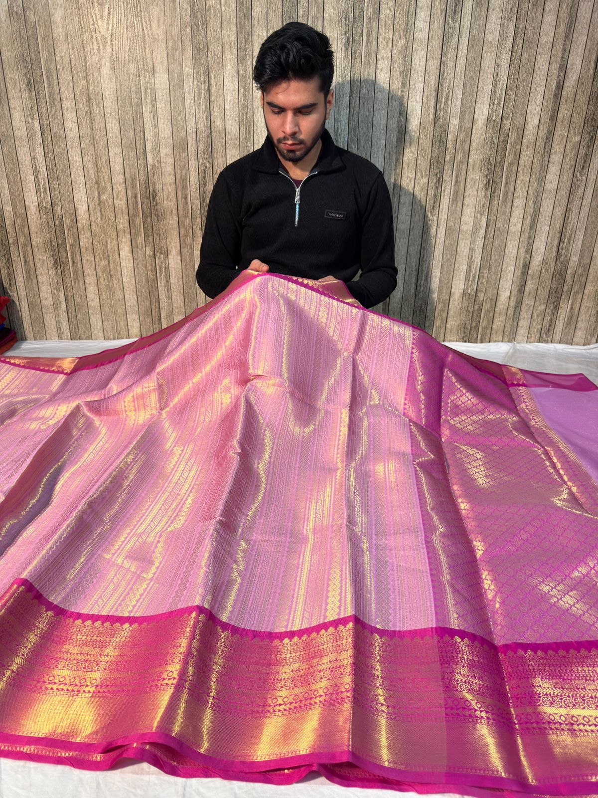 Lavender with Pink Premium Kanjeevaram Tissue Silk Banarasi Saree