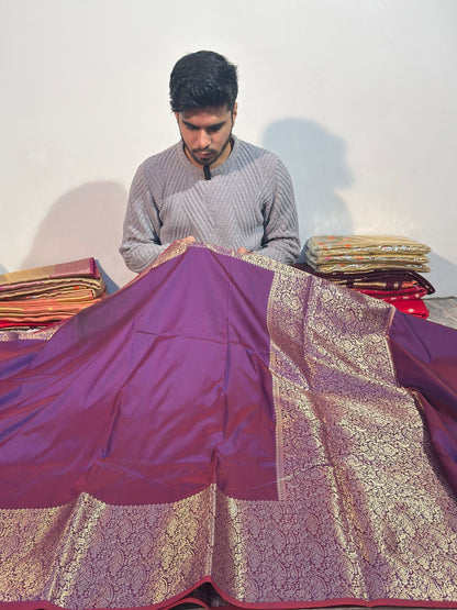 Magenta Chiniya Katan Silk Banarasi Saree