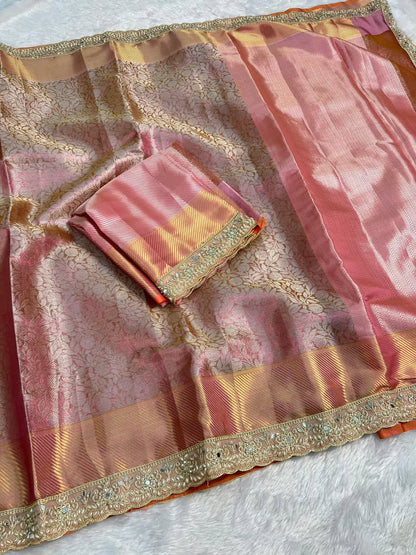 Bridal Banarasi Tissue Silk Saree with Premium Moti Lace