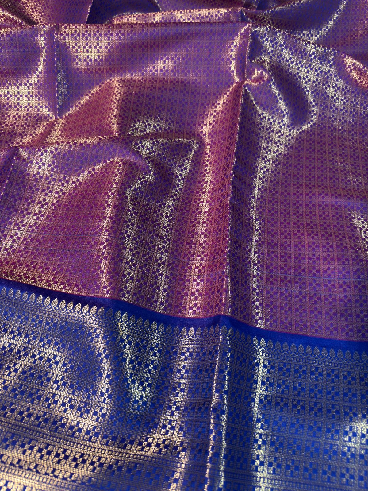Rani Pink with Blue Kanjeevaram Tissue Silk Banarasi Saree