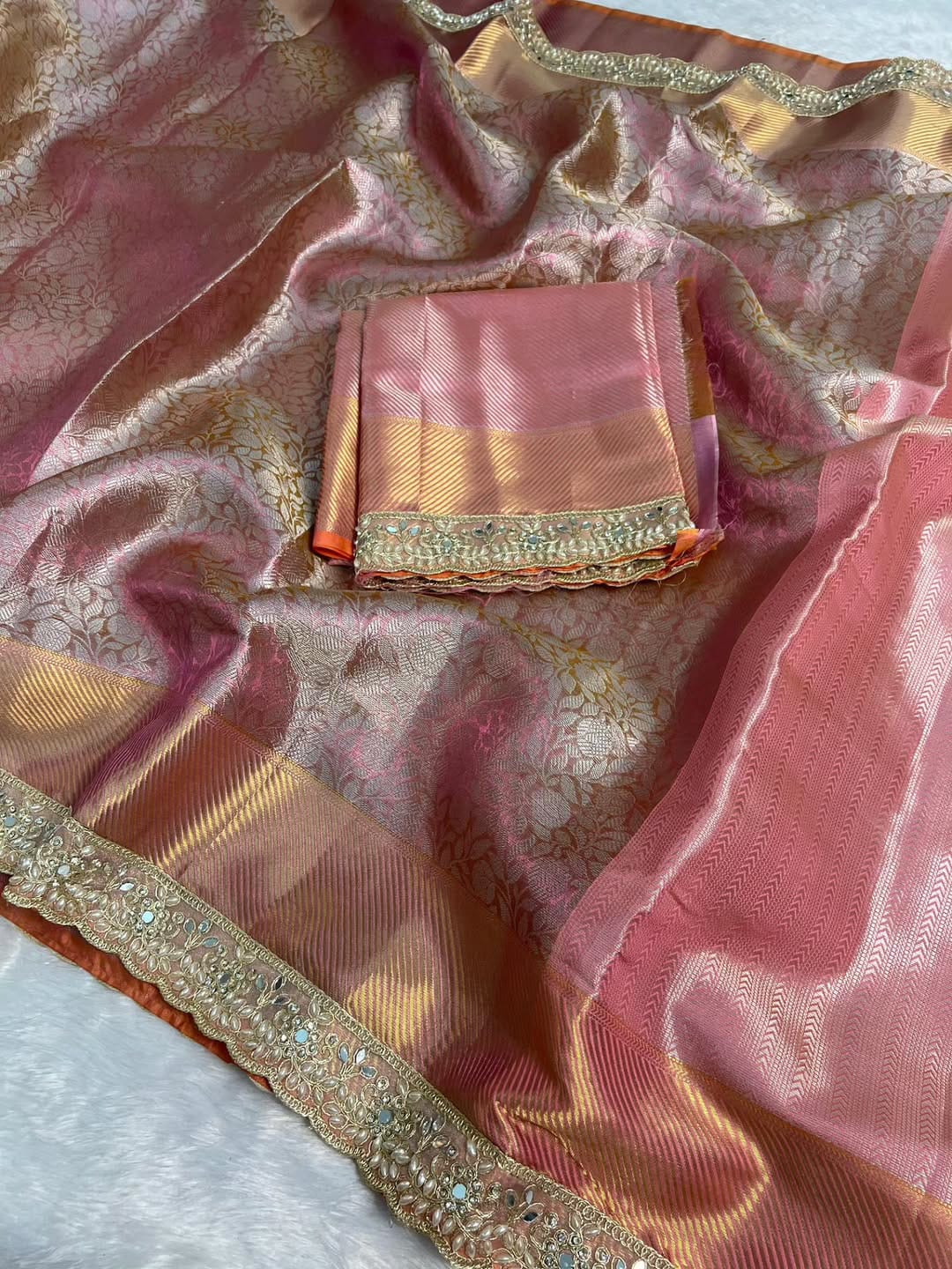 Bridal Banarasi Tissue Silk Saree with Premium Moti Lace