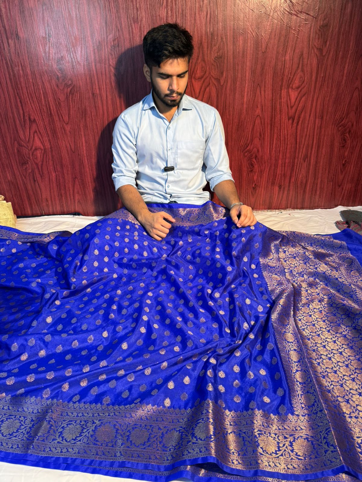 Royal Blue Premium Georgette Silk Buti Weave Banarasi Saree