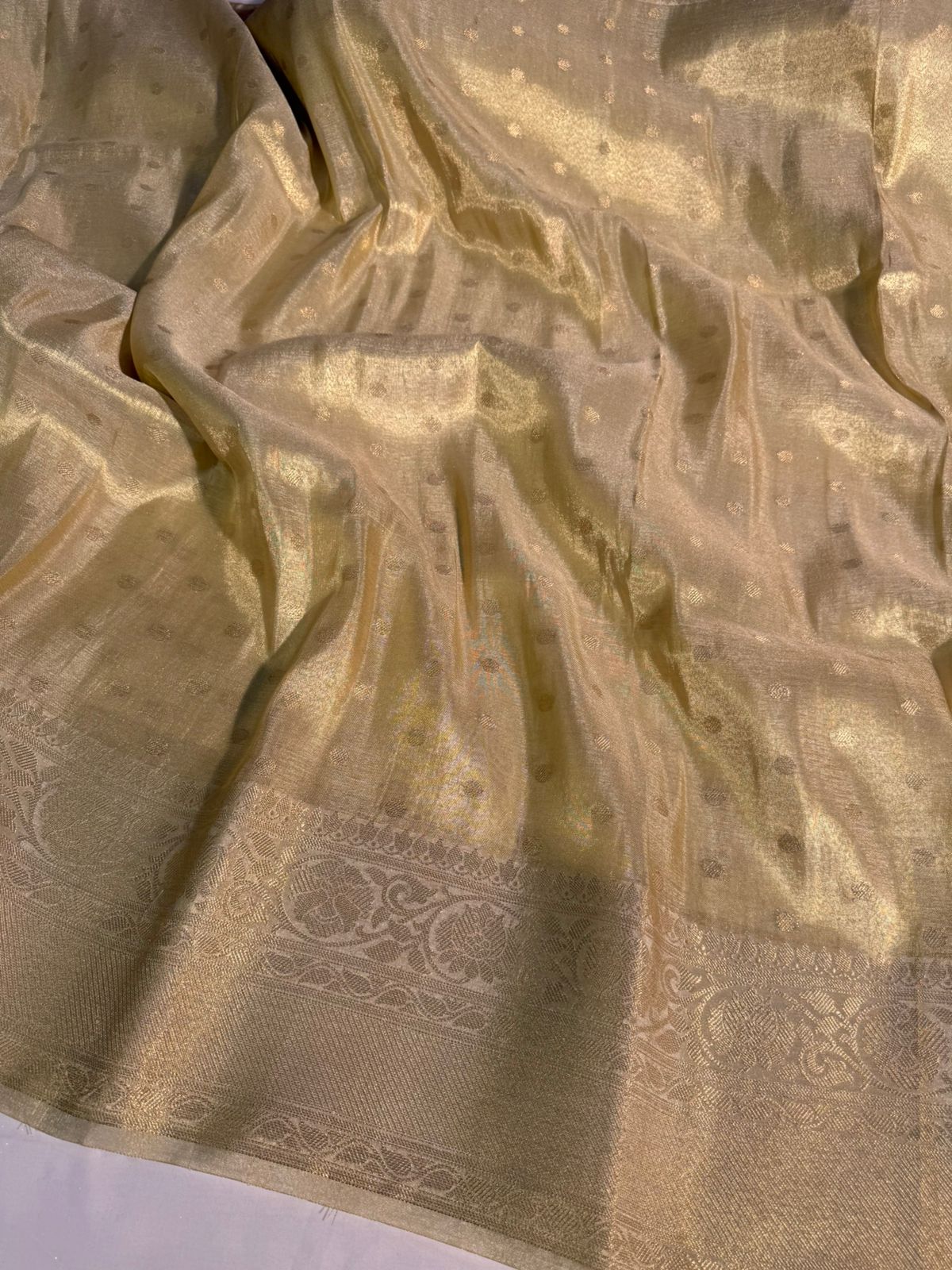 Premium Natural Ivory Shade Tissue Silk Saree with Zari Buti Weave