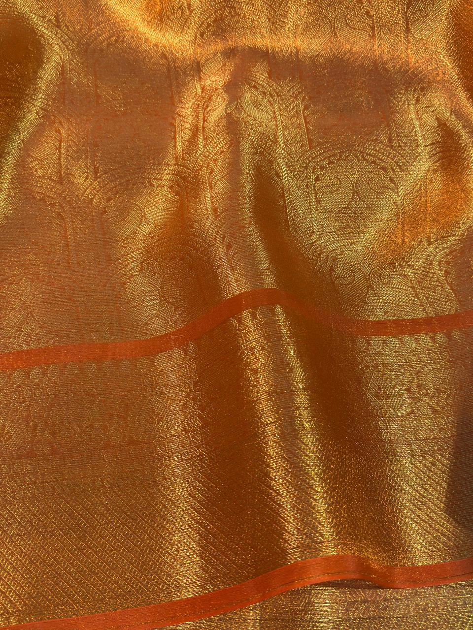 Metallic Orange Premium Kanjivaram Brocade Tissue Silk Banarasi Saree