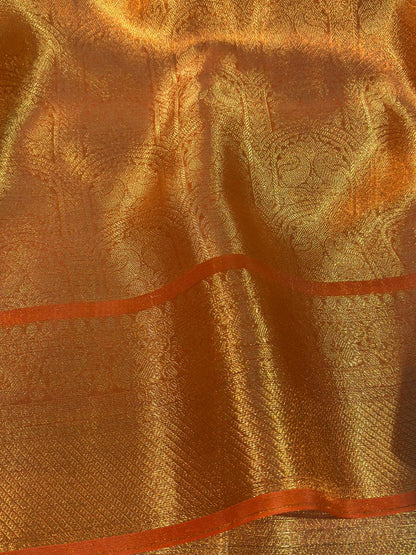 Metallic Orange Premium Kanjivaram Brocade Tissue Silk Banarasi Saree