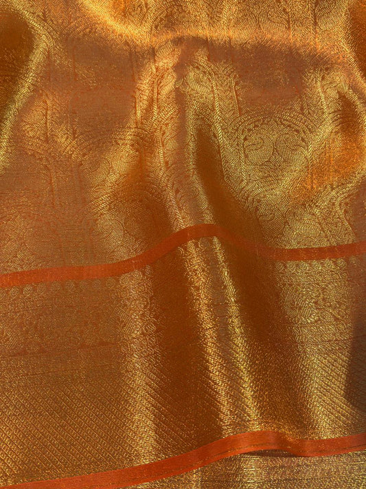 Metallic Orange Premium Kanjivaram Brocade Tissue Silk Banarasi Saree