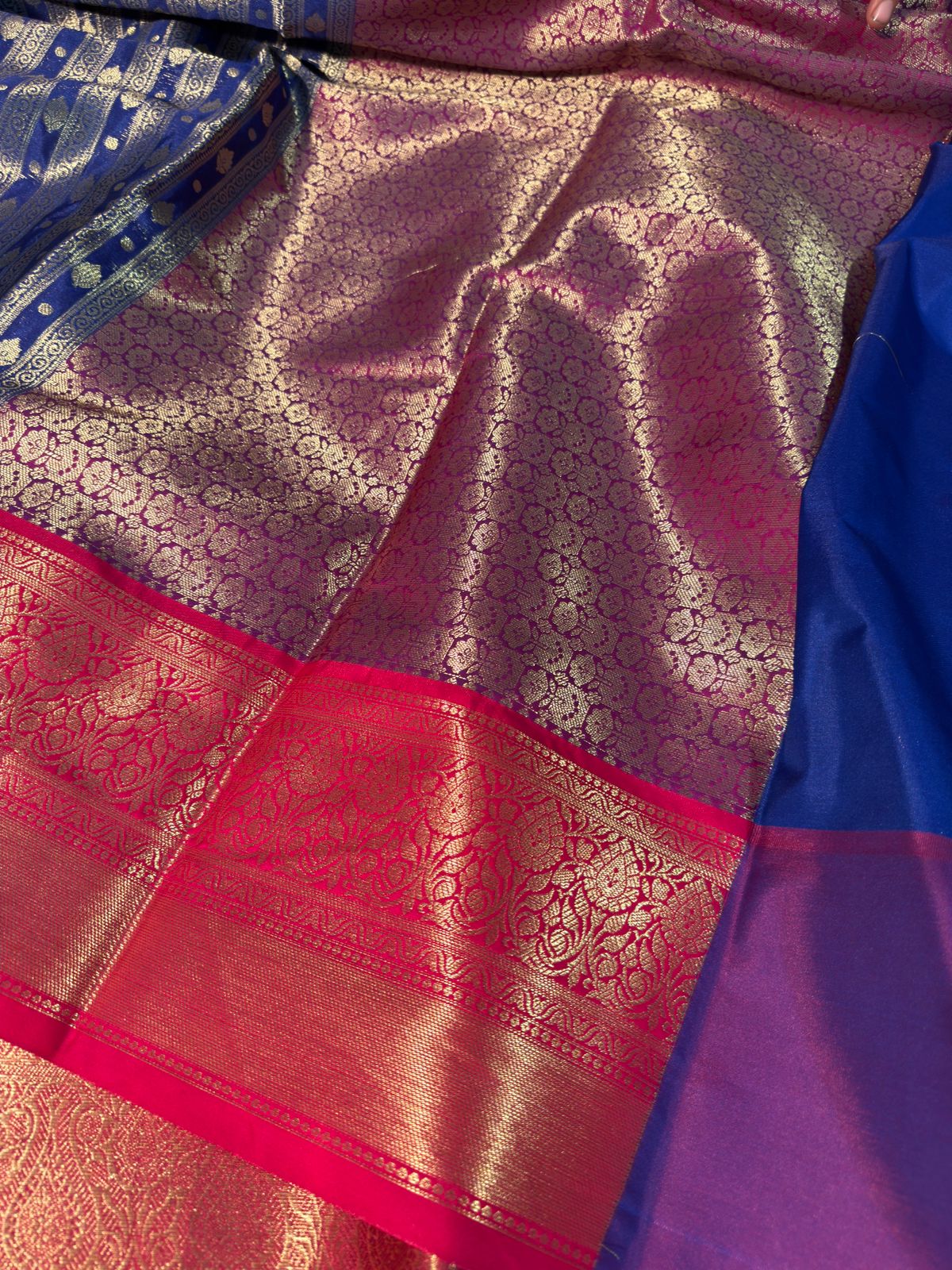 Royal Blue with Pink Premium Kanjivaram Tissue Silk Banarasi Saree
