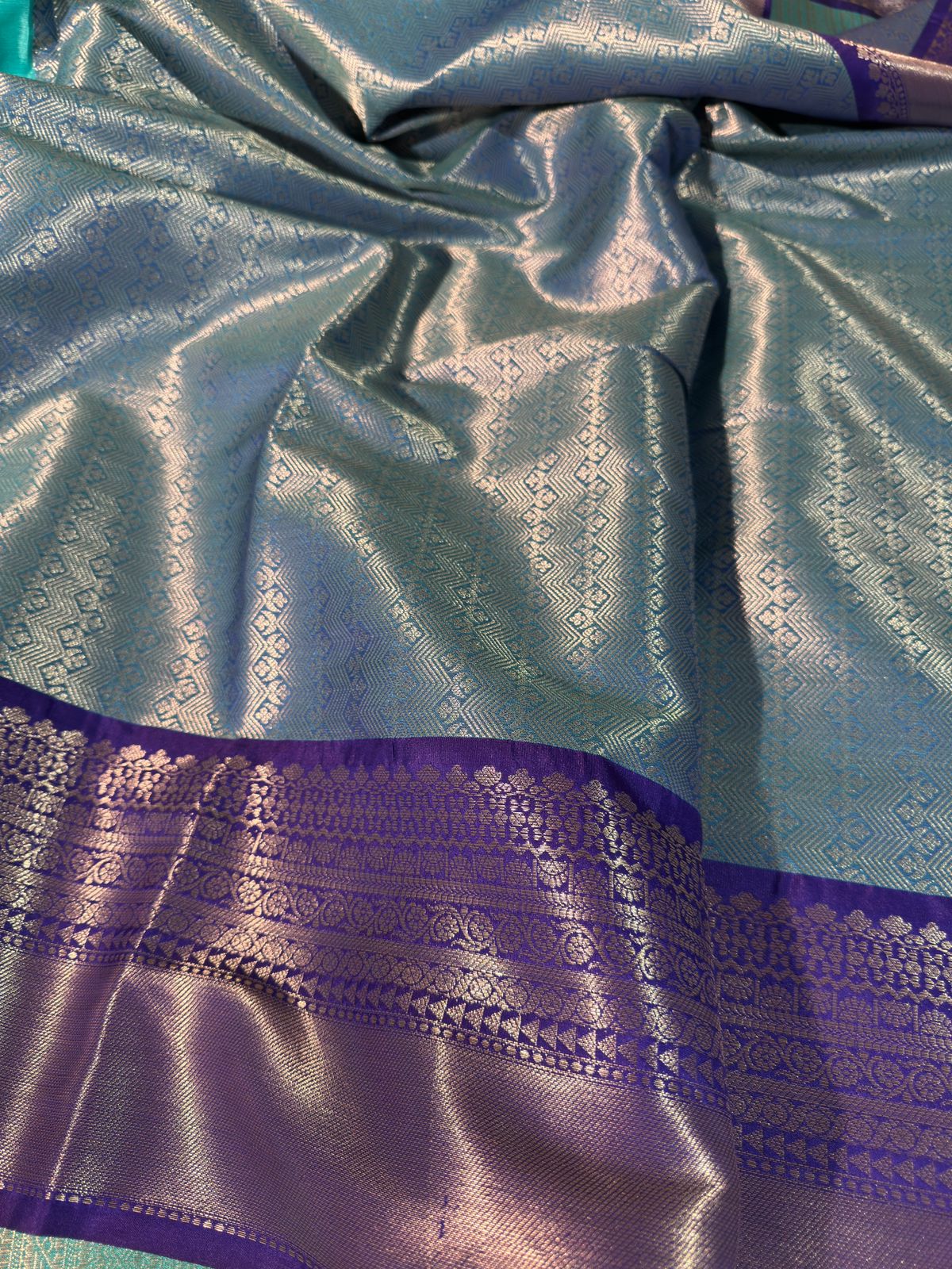 Seagreen with Purple Kanjeevaram Tissue Silk Banarasi Saree