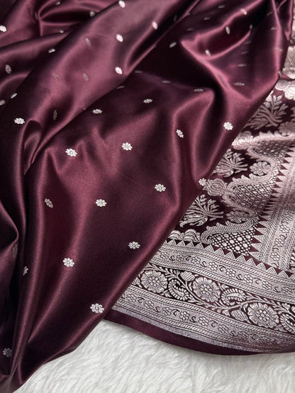 Maroon Premium Mashru Katan Silk Banarasi Saree