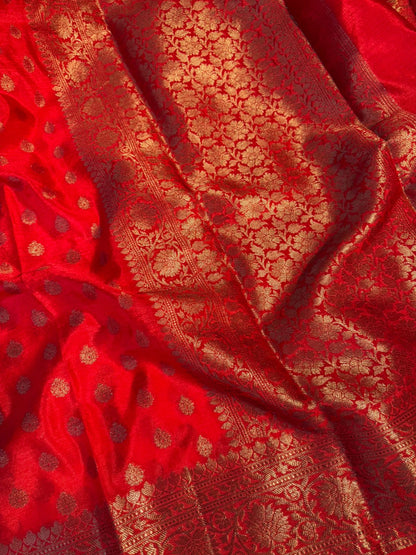 Red Premium Georgette Silk Banarasi with Zari Buti Weave