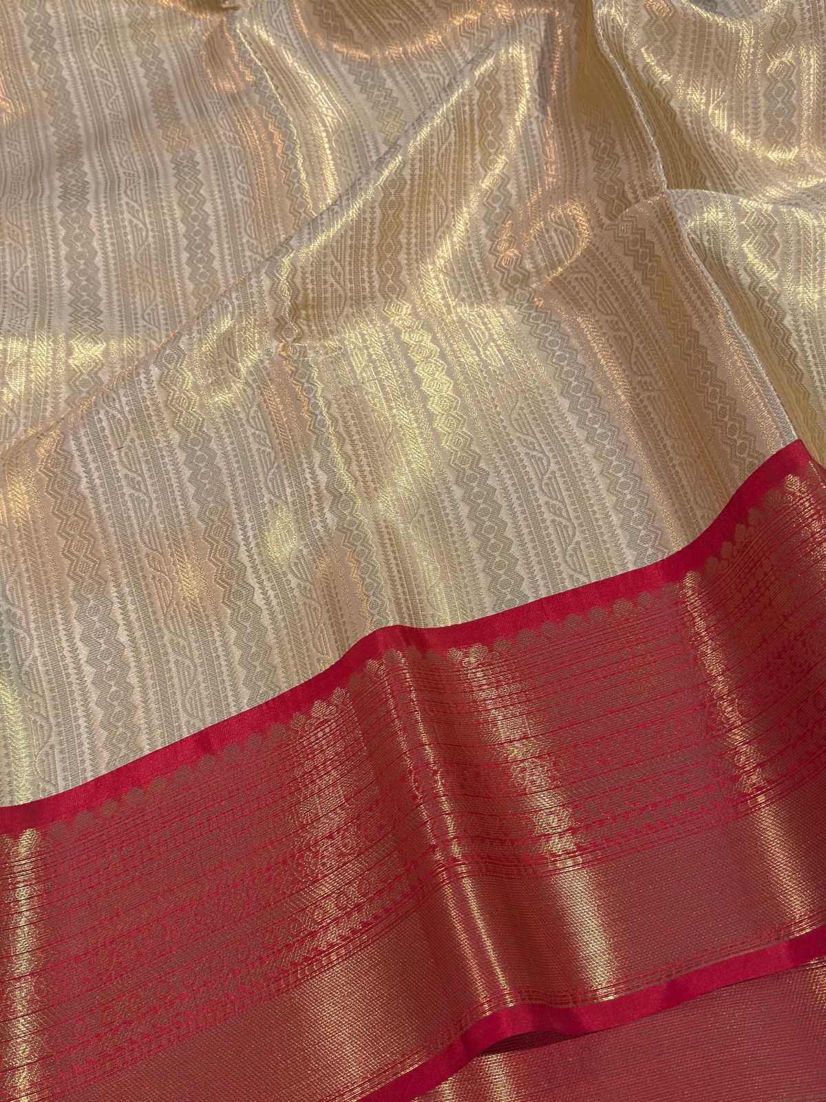 Cream with Red Premium Kanjivaram Brocade Tissue Silk Banarasi Saree