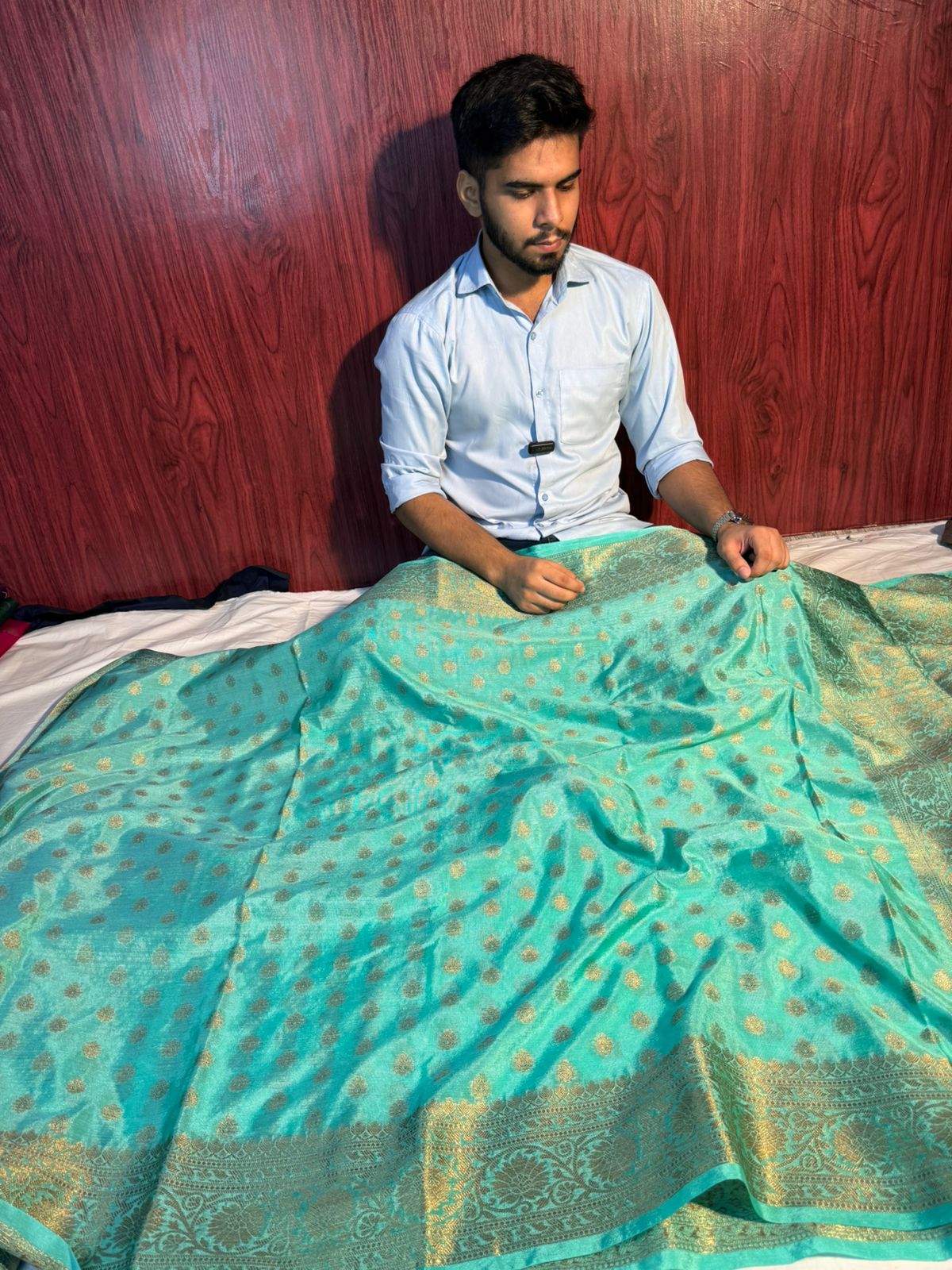 Seagreen Premium Georgette Silk Buti Weave Banarasi Saree