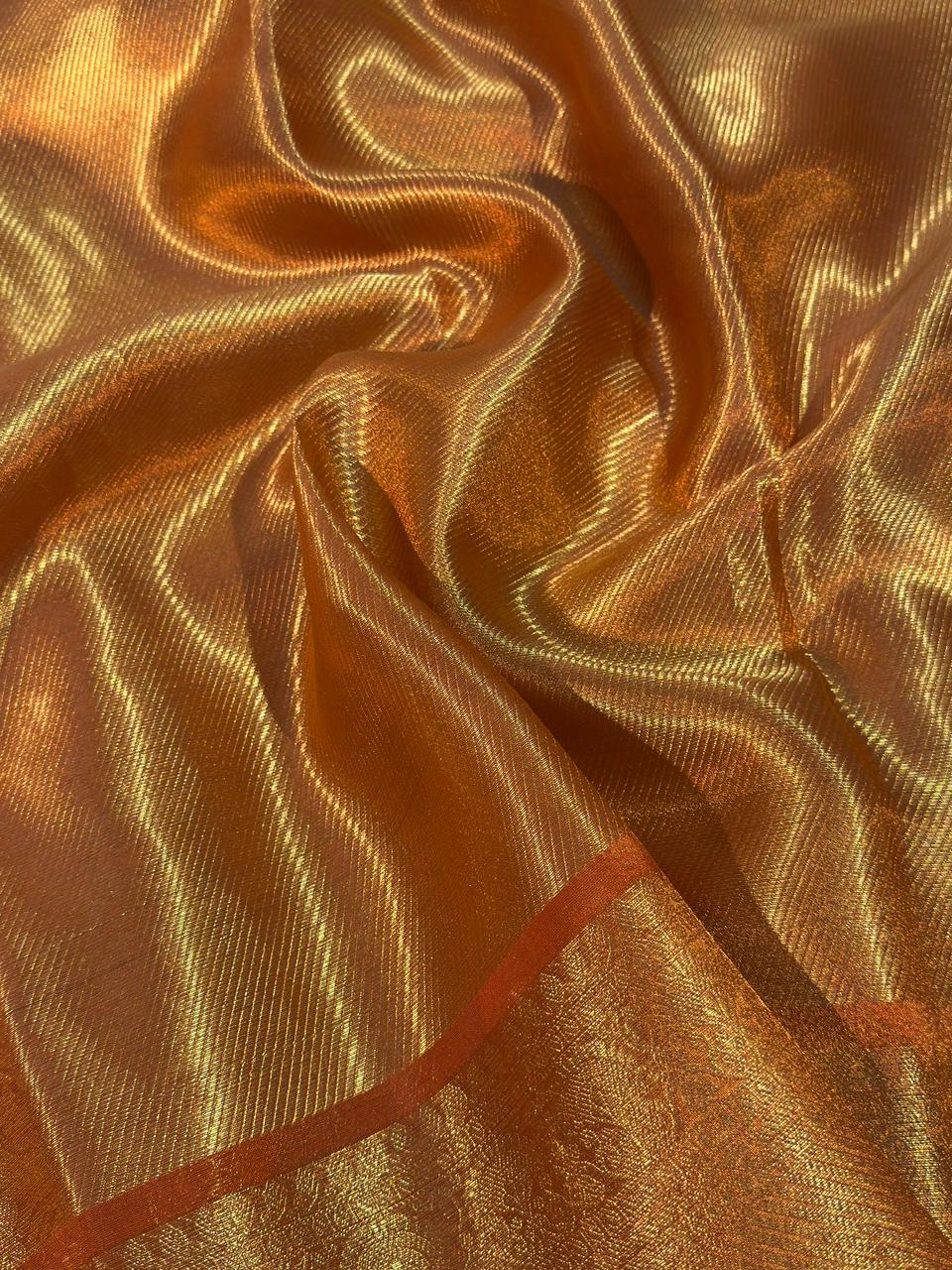 Metallic Orange Premium Kanjivaram Brocade Tissue Silk Banarasi Saree