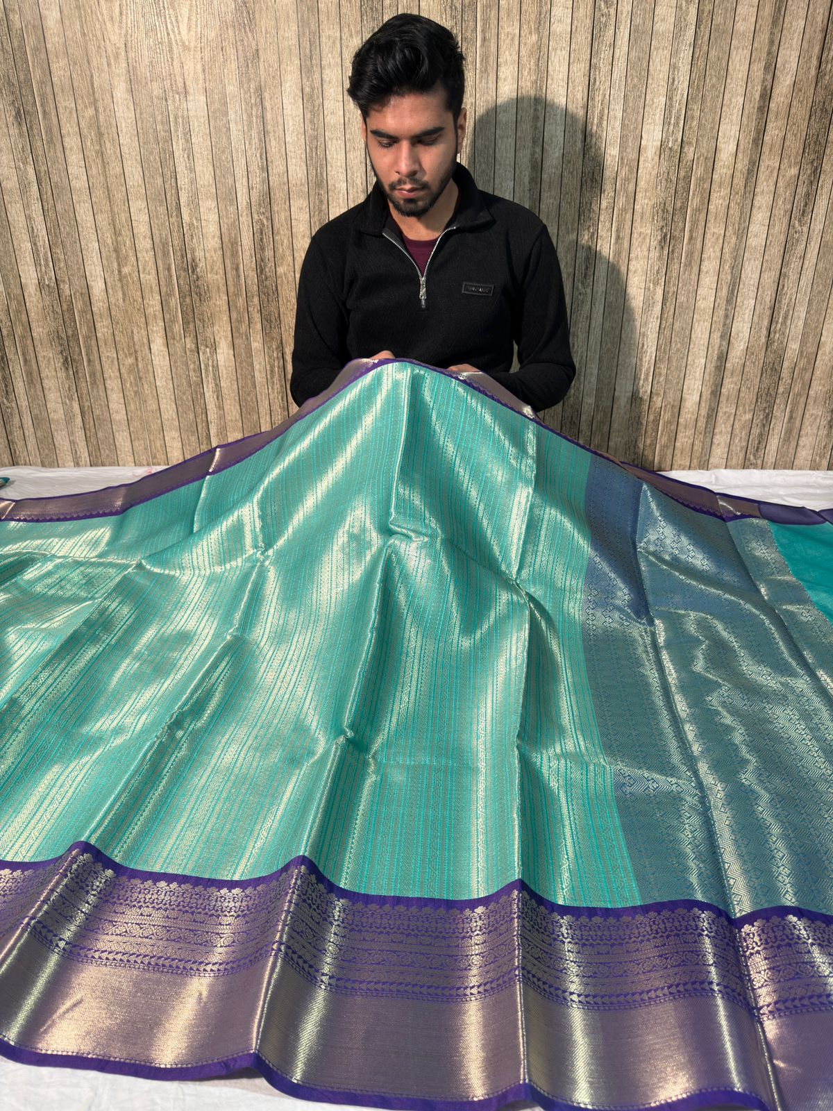 Seagreen with Purple Kanjeevaram Tissue Silk Banarasi Saree