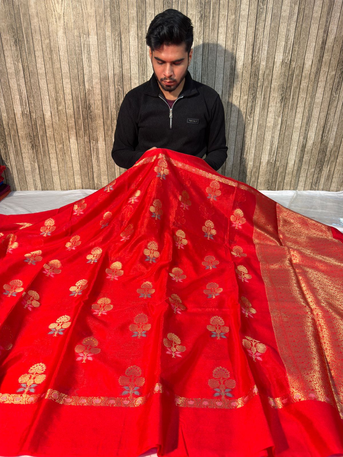 Bridal Red Premium Chiniya Silk Meenakari Banarasi Saree