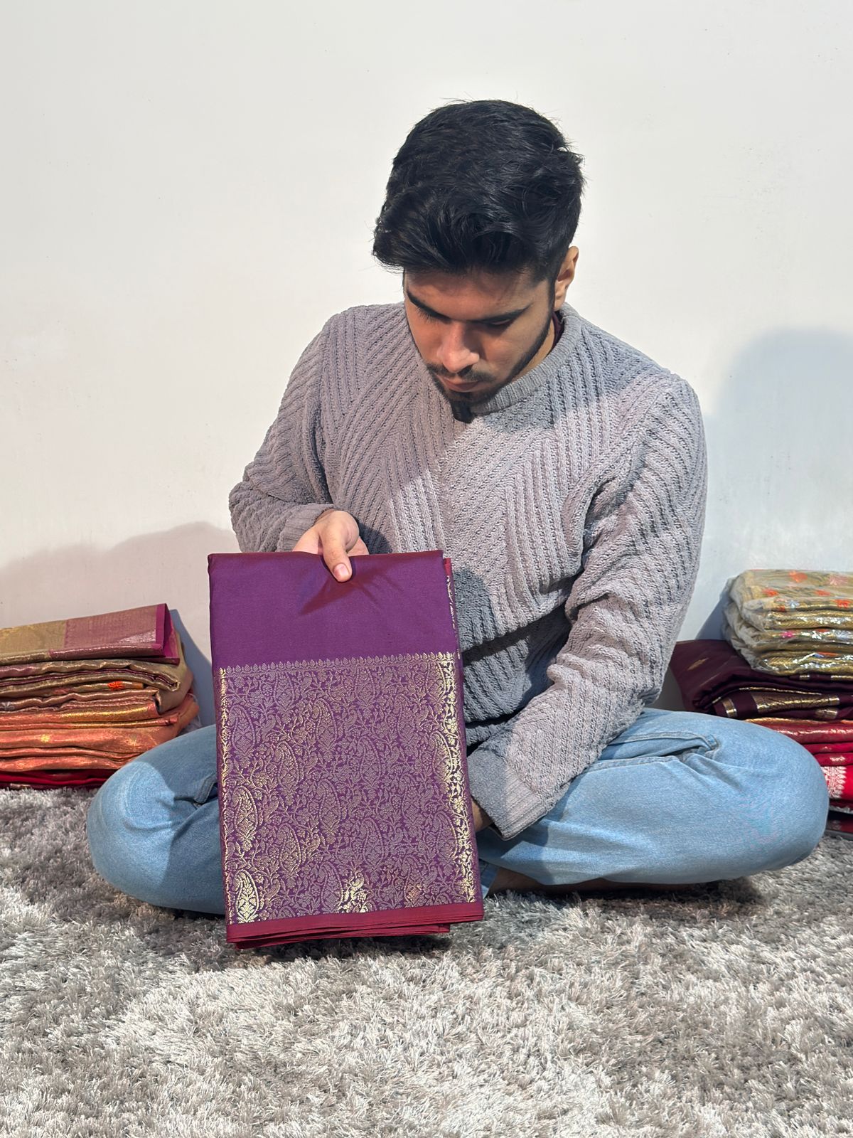 Magenta Chiniya Katan Silk Banarasi Saree