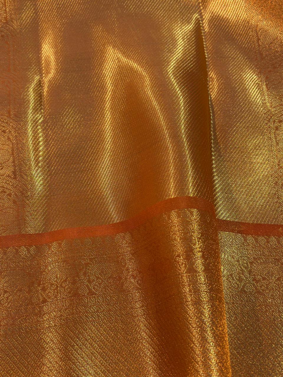 Metallic Orange Premium Kanjivaram Brocade Tissue Silk Banarasi Saree