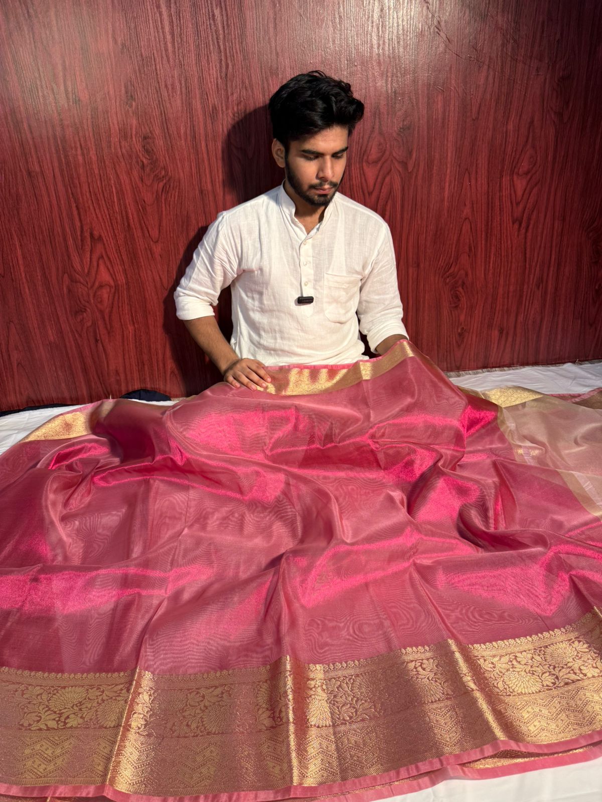 Metallic Pink Tissue Silk Banarasi Saree