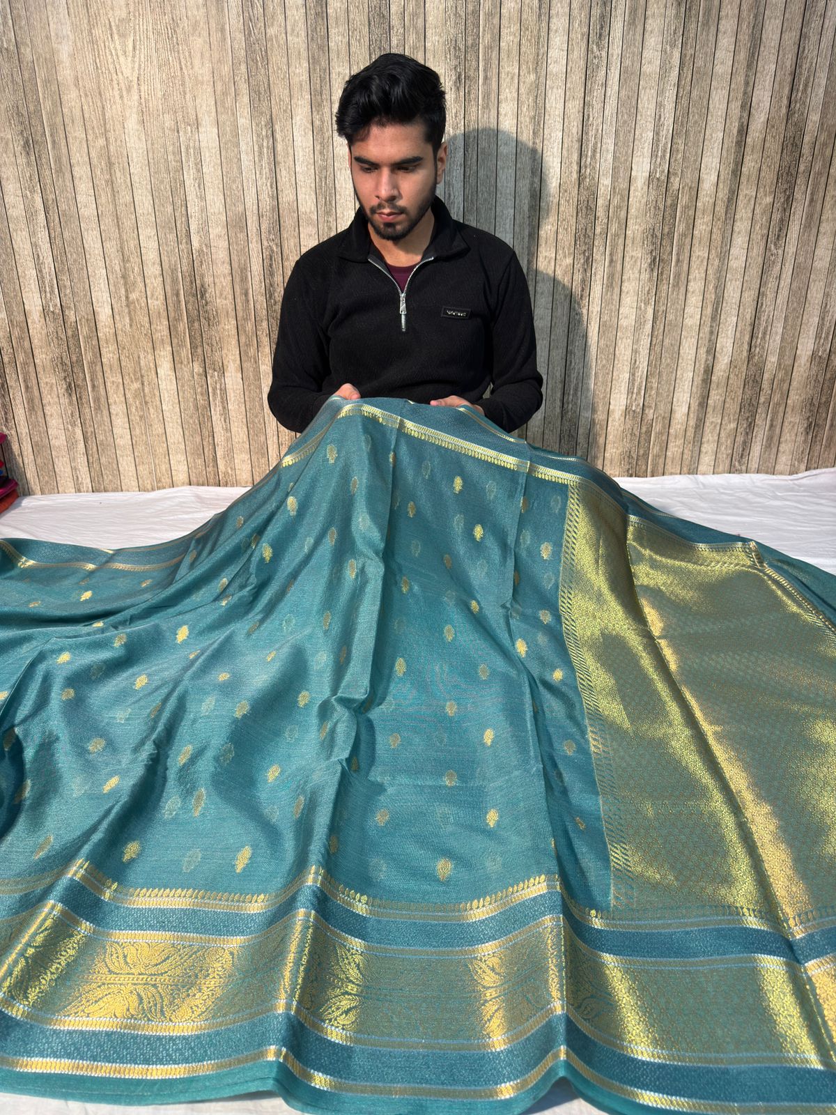 Seagreen Premium Chiniya Silk Banarasi Saree