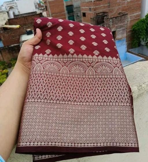 Beautiful Maroon Bridal Warm Silk Banarasi Saree