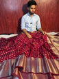 Maroon Premium Chiniya Silk Zari Buti Weave Banarasi Saree