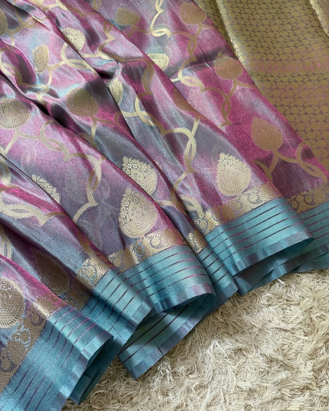 Dual Shaded Skyblue Traditional Banarasi Tissue Silk Saree