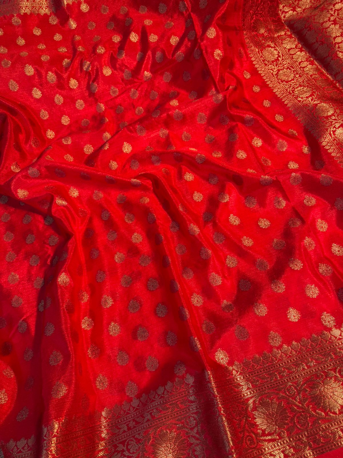 Red Premium Georgette Silk Banarasi with Zari Buti Weave