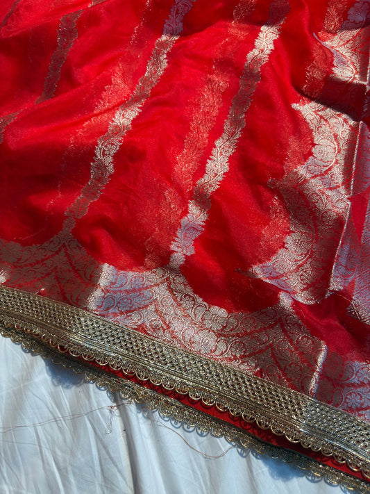 Beautiful Red Organza Silk Banarasi Saree with Premium Lace
