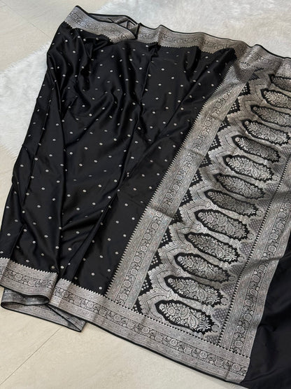 Black Premium Mashru Katan Silk Banarasi Saree
