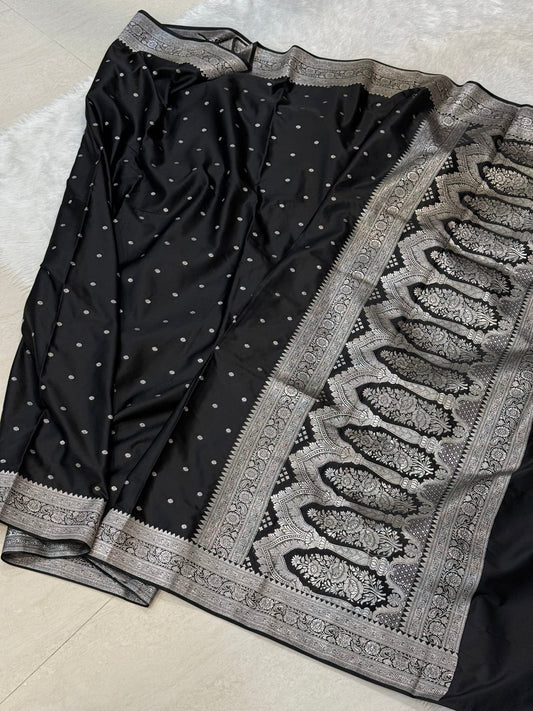 Black Premium Mashru Katan Silk Banarasi Saree
