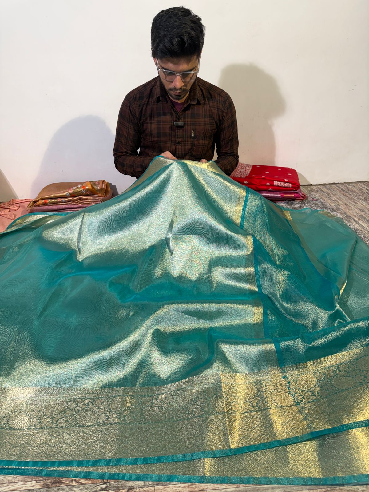 Seagreen Premium Tissue Silk Banarasi Saree