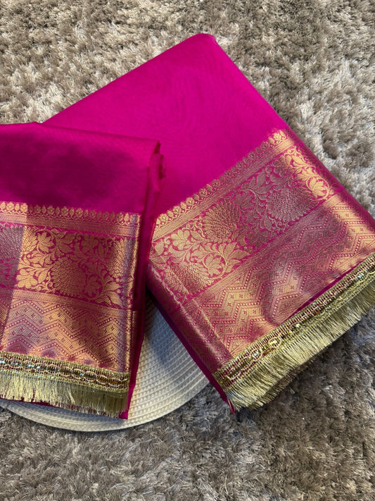 Rani Pink Organza Silk Banarasi Saree with Premium Lace