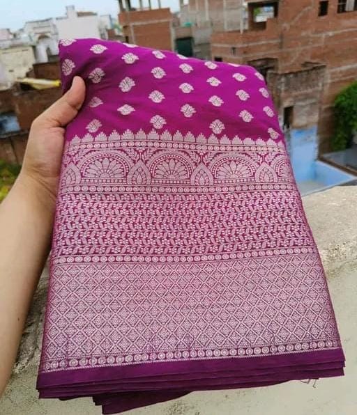 Beautiful Brinjal Bridal Khaddi Buti Warm Silk Banarasi Saree