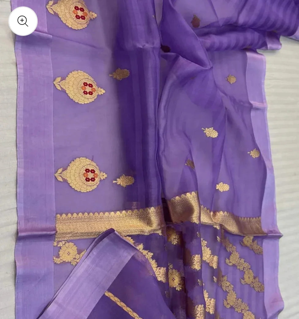 Pretty Lavendar Meenakari Banarasi Organza Silk Saree