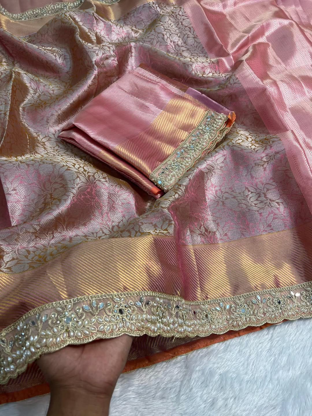 Bridal Banarasi Tissue Silk Saree with Premium Moti Lace
