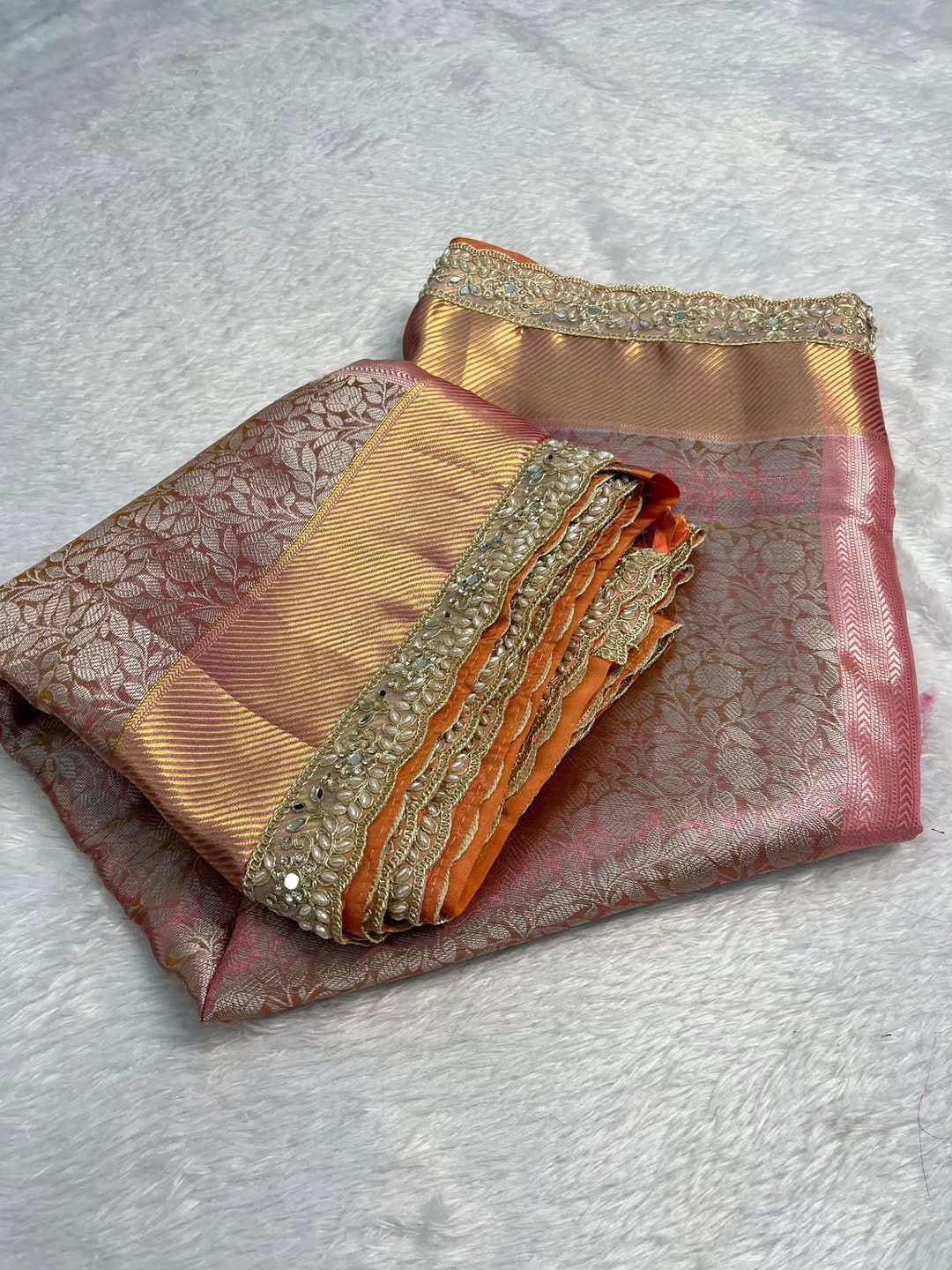 Bridal Banarasi Tissue Silk Saree with Premium Moti Lace