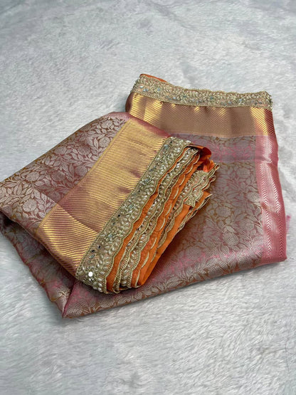 Bridal Banarasi Tissue Silk Saree with Premium Moti Lace