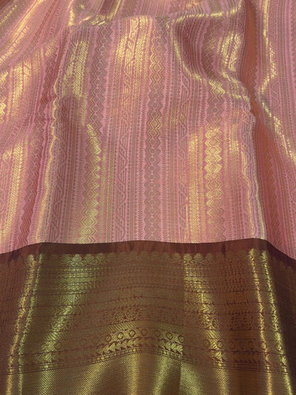 Pink with Brown Premium Kanjeevaram Tissue Silk Saree