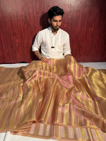 Metallic Pink Premium Banarasi Tissue Silk Saree
