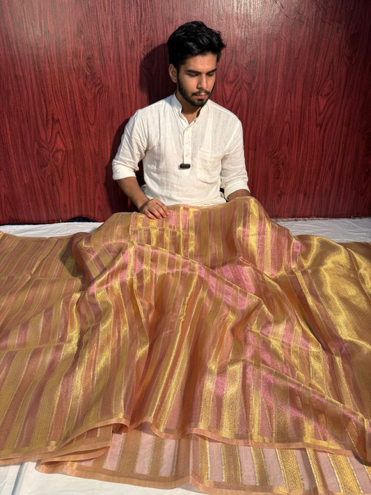 Metallic Pink Premium Banarasi Tissue Silk Saree