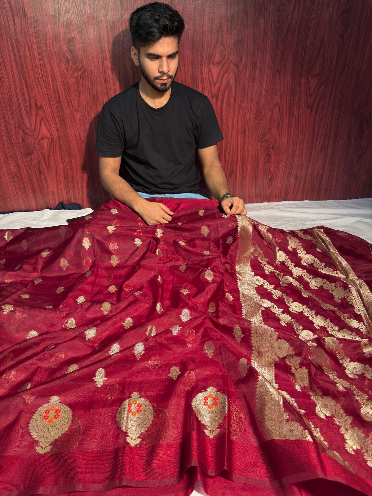 Maroon Handloom Inspired Meenakari Organza Silk Banarasi Saree